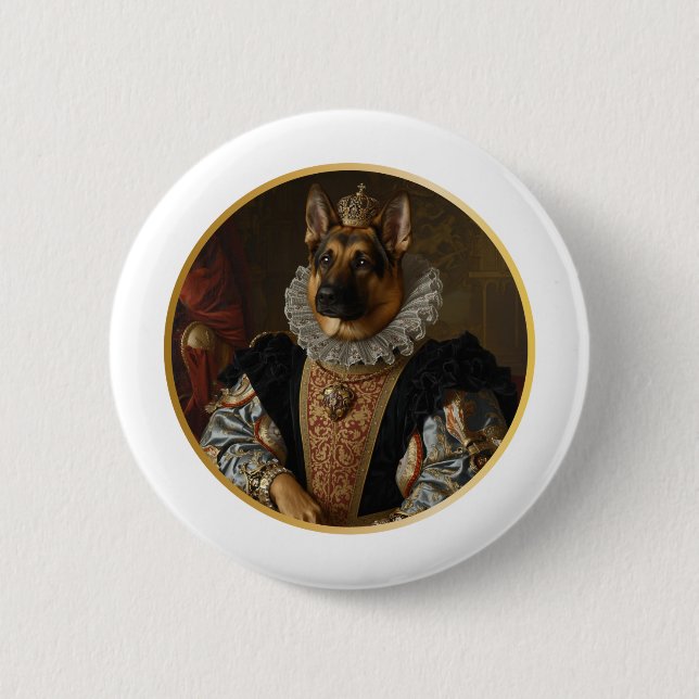 Renaissance Queen Portrait German Shepherd 2 Inch Round Button (Front)