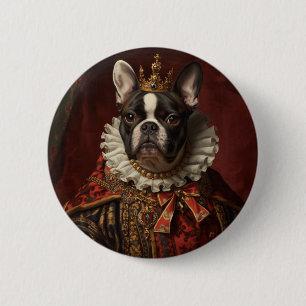 Renaissance Queen Portrait–Inspired Black Pug Art 2 Inch Round Button