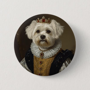 Renaissance Queen Portrait–Inspired Black Pug Art 2 Inch Round Button