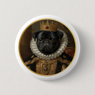 Renaissance Queen Portrait–Inspired Black Pug Art 2 Inch Round Button