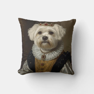 Renaissance Queen Portrait–Inspired Black Pug Art  Throw Pillow