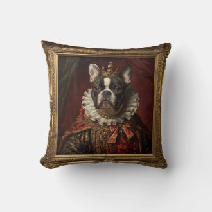 Renaissance Queen Portrait–Inspired Black Pug Art  Throw Pillow