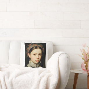 Renaissance Queen Sassy Altered Art Portrait Pillo Throw Pillow