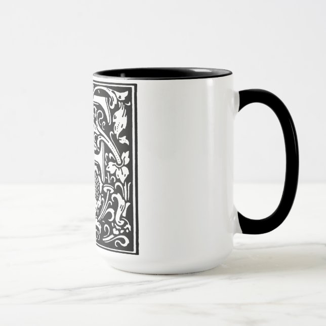 Renaissance Style Alphabet Letter F On Mug (Right)
