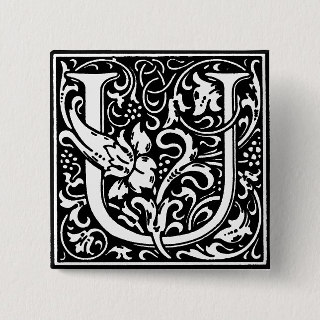 Renaissance Style Alphabet Letter U - Pin (Front)
