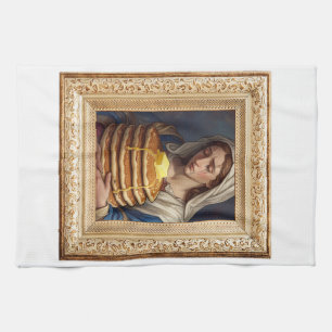 Renaissance-Style Woman Crying Over Pancakes Kitchen Towel