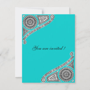 RENAISSANCE ,Teal Aqua Blue,Turquase Invitation