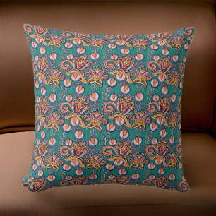 Renaissance Teal Gold Orange Medieval Throw Pillow