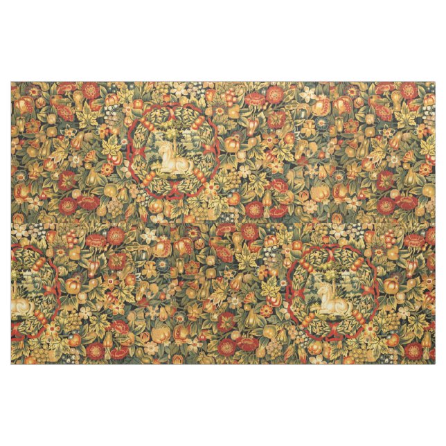Renaissance Unicorn Amid Fruit & Flowers Pattern Fabric (Fat Quarter)