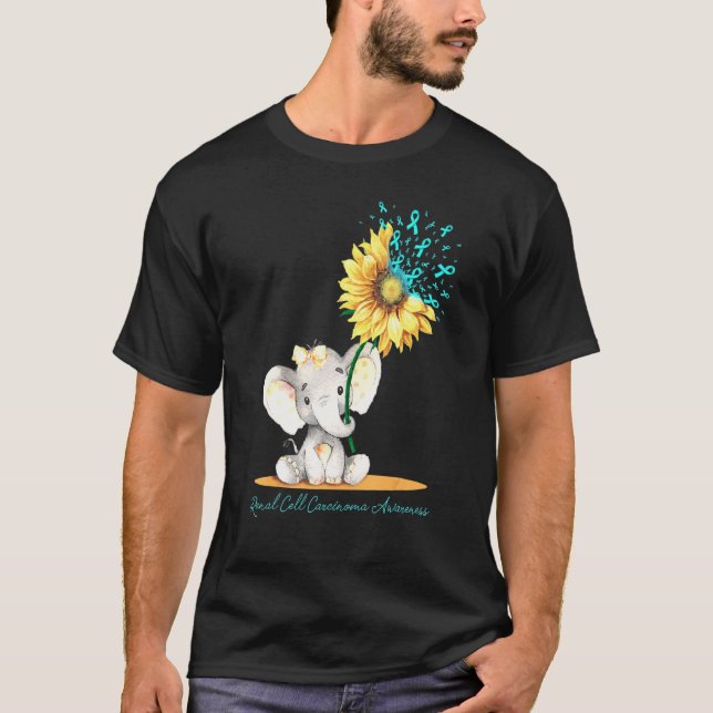Renal Cell Carcinoma Awareness Cute Elephant Sunfl T-Shirt (Front)
