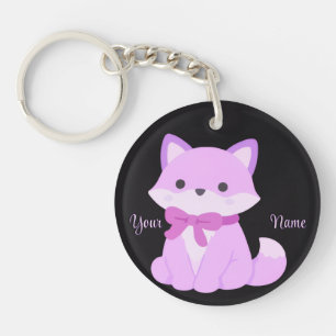 Renard avec un nœud papillon violet Mignon Kawaii