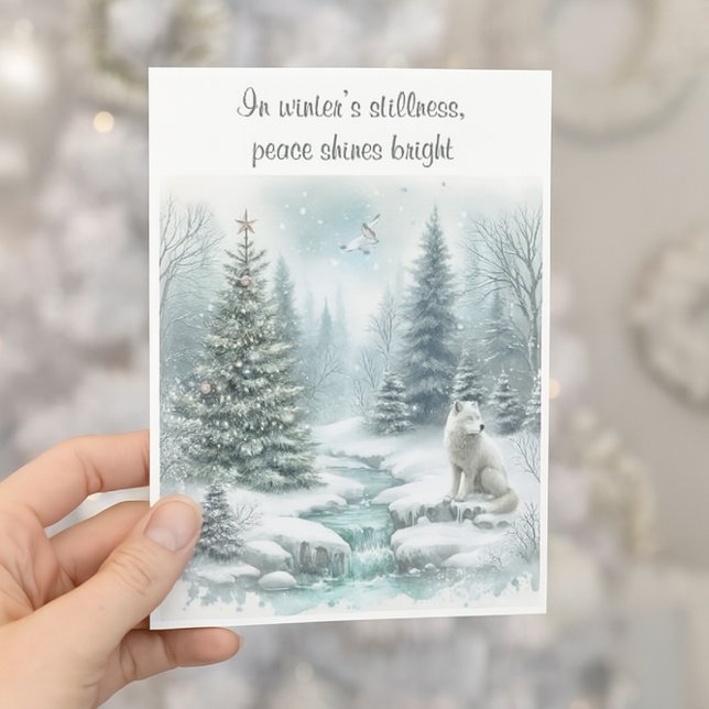 Renard blanc en hiver Paix sur Terre Carte de vaca (Créateur téléchargé)