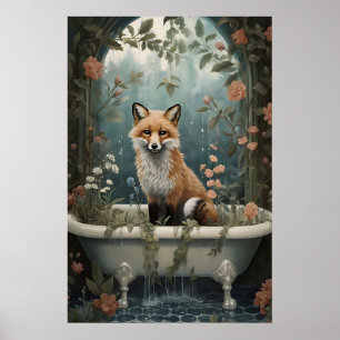 Renard dans la baignoire, impression florale, sall