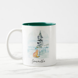 Renard d'aquarelle de Noël Mugs de café