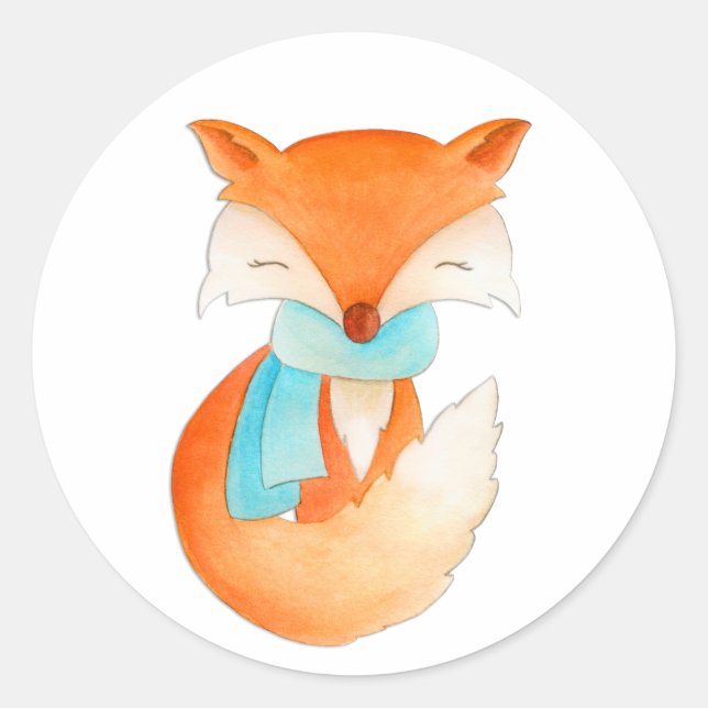 Renard de Noël avec écharpe autocollant d'hiver (Devant)