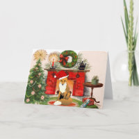 Renard devant la cheminée Carte de Noël