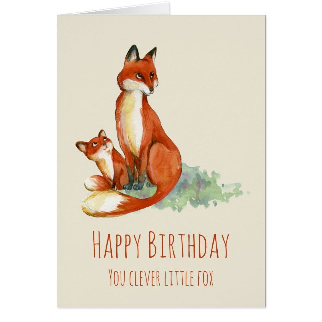 Renard et bébé Aquarelle Anniversaire Renard intel (Devant)