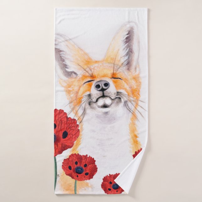 renard et pavot (Serviette de bain)