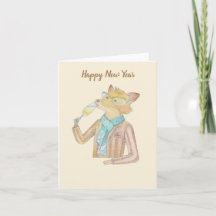 Renard et vin mousseux nouvelle année carte de voe