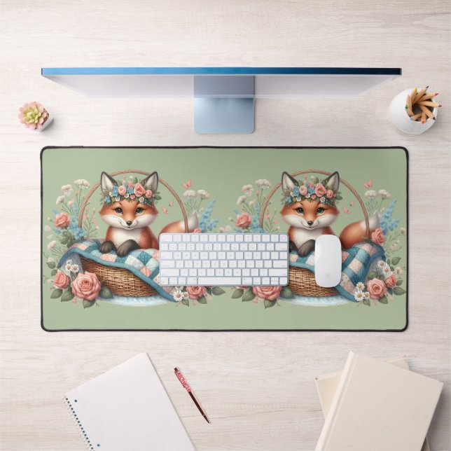 Renard floral en panier avec courtepointe et fleur (Bureau 1)