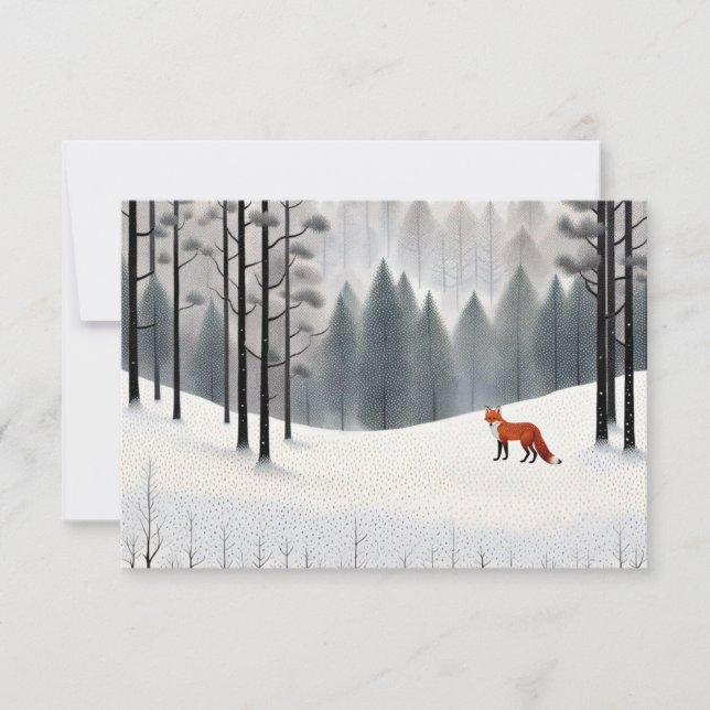 Renard moderne en forêt d'hiver Carte de Noël (Devant)