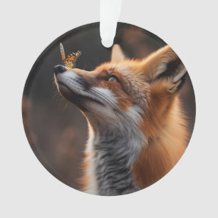Renard mou avec papillon assis sur son nez