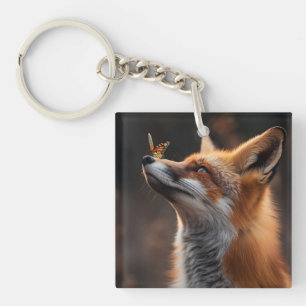 Renard mou avec papillon assis sur son nez