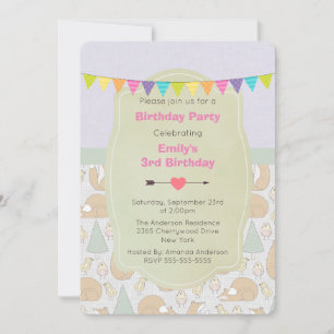 Renard, Oiseaux et Arbres Invitation d'anniversair