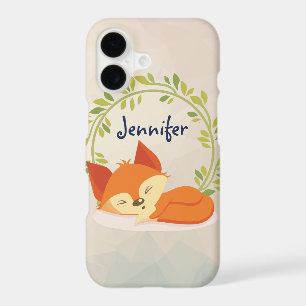 Renard orange dormant mignon avec couronne Feuille