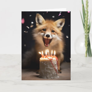 Renard rouge avec gâteau d'anniversaire - Carte