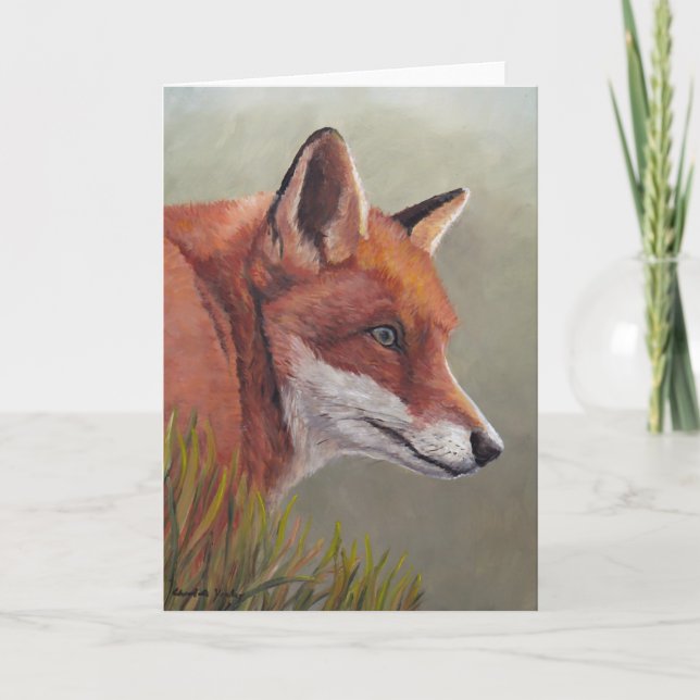 Renard rouge dans l'art animal de l'herbe Carte de (Devant)