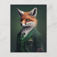 Renard rouge dans une carte postale verte St. Patr
