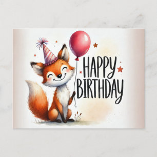 Renard souriant avec carte d'anniversaire de ballo