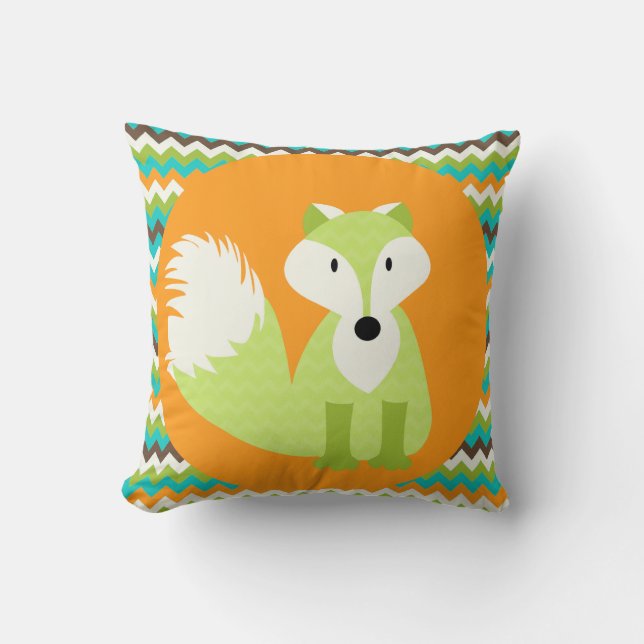 Renard vert Chevron sur oreiller orange (Recto)