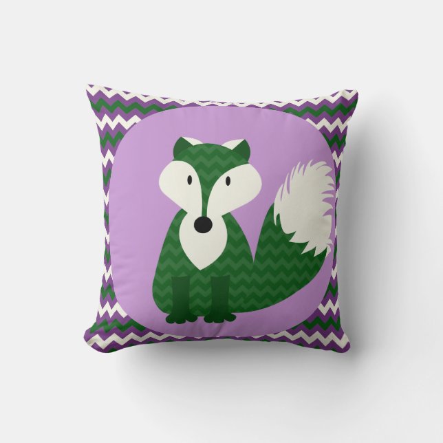Renard vert sur oreiller à lancer violet (Recto)