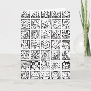 Renards de Dessin Animé Faces Carrés Carte de Dess