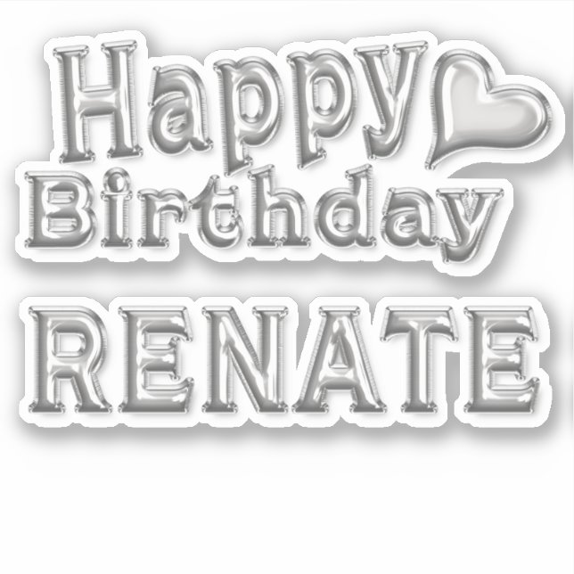 Renate Happy Birthday silver sticker decals (Front)