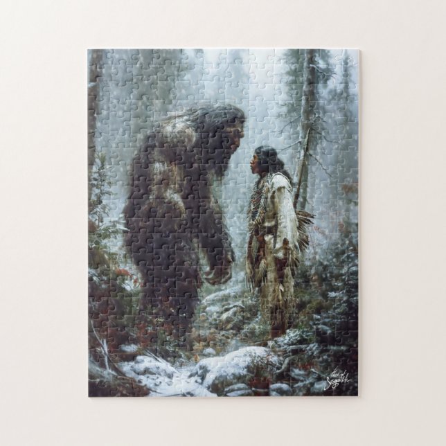 Rencontre sacrée : Native Warrior & Bigfoot Puzzle (Vertical)