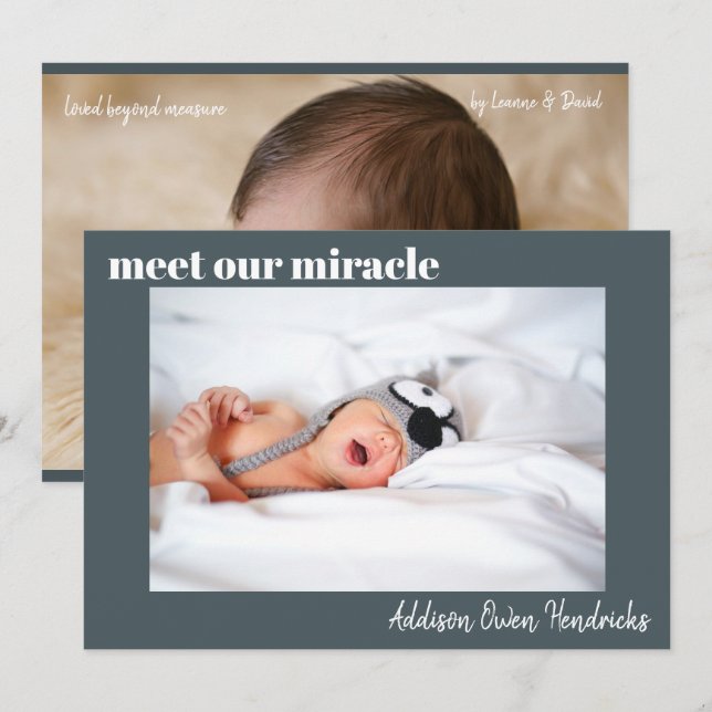 Rencontrez notre miracle| Baby Boy Faire-part de n (Devant / Derrière)