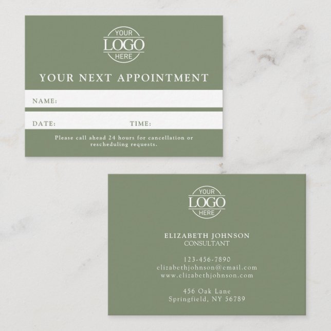 Rendez-vous Carte de Rappel Professionnel Vert Sauge Moderne S (Devant / Derrière)