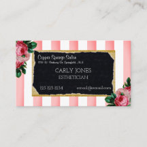 Rayures roses et carte de visite floral