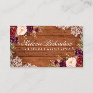 Rendez-vous Rustique Bourgogne Floral Carte de visite dentelle