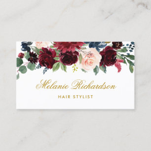 Rendez-vous Styliste de cheveux Burgundy Blue Floral Carte de 