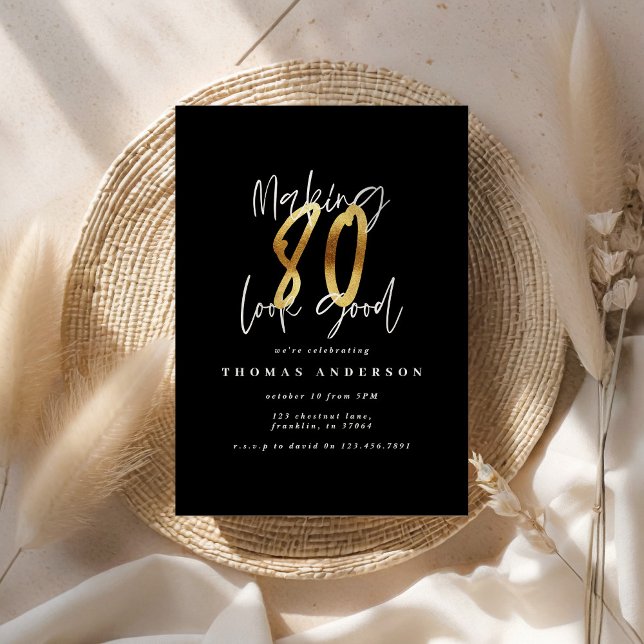 Rendre 80 look bonne or noir invitation anniversai (Créateur téléchargé)