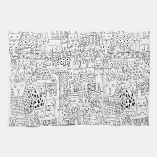 rendy Black and White Dogs And Puppies Pattern Kitchen Towel