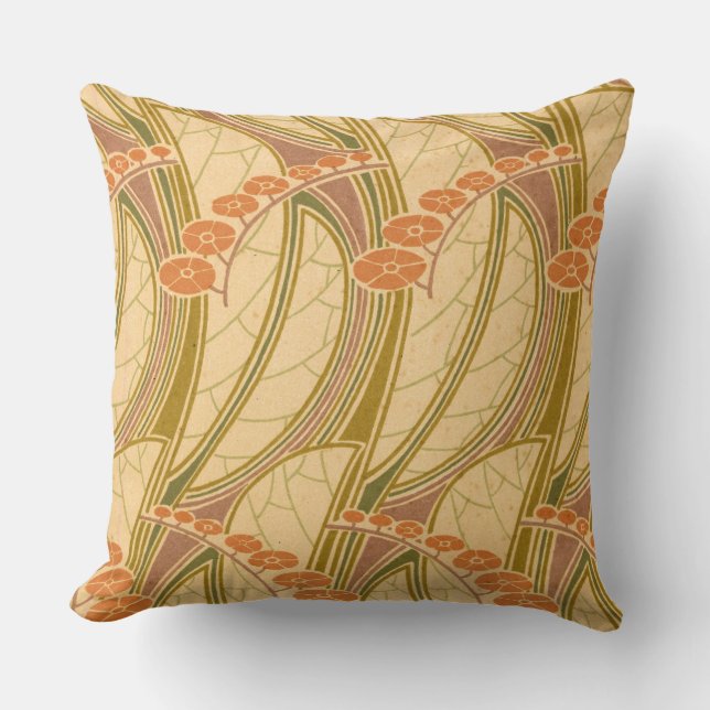 Rene Beauclair’s Art Nouveau Curvy Floral Pattern Throw Pillow (Front)