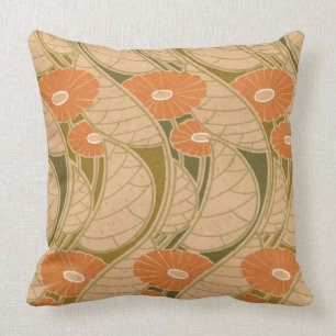 Rene Beauclair’s Art Nouveau Orange Daisy Throw Pillow