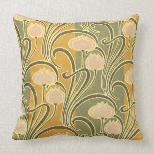 Rene Beauclair’s Art Nouveau Stripes & Flowers Throw Pillow