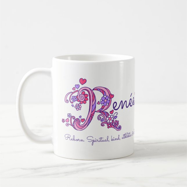 Renée or R initial name meaning pink art mug (Left)
