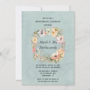 Renew Blue Spring Peony Chic Bridesmaids Luncheon Invitation